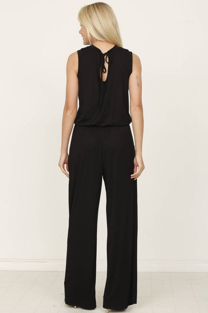 plus solid draw string pocket jumpsuit