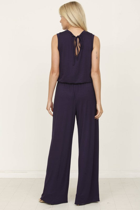 plus solid draw string pocket jumpsuit