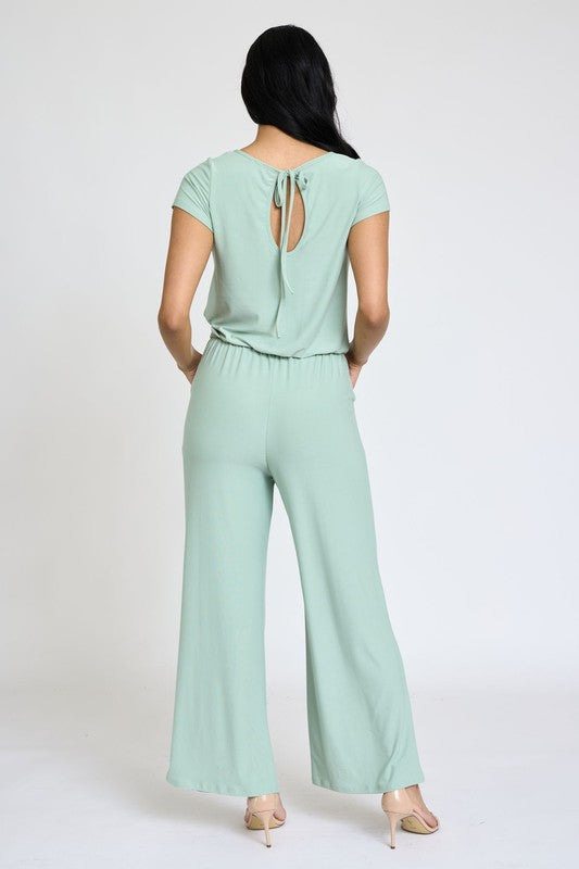 Spring Short Sleeve Jumpsuit W/Pocket