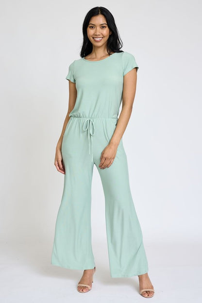 Spring Short Sleeve Jumpsuit W/Pocket