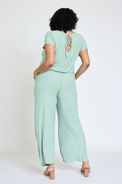 Spring Short Sleeve Jumpsuit W/Pocket