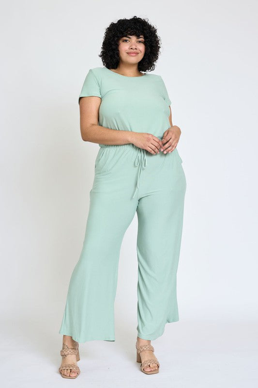 Spring Short Sleeve Jumpsuit W/Pocket