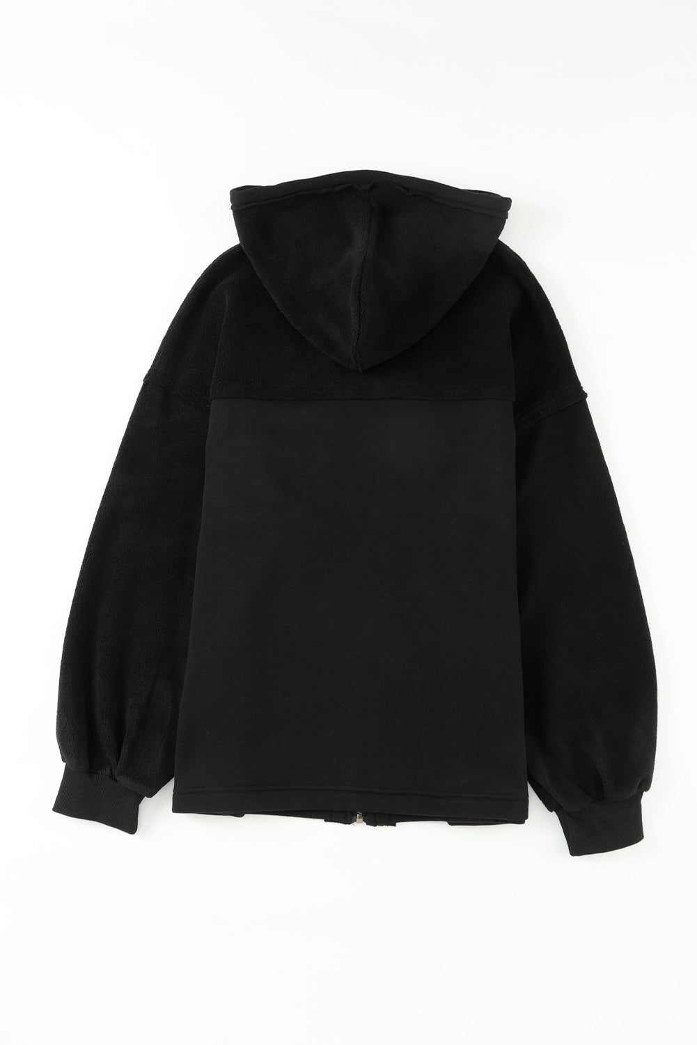 Black Flap Pocket Drawstring Hood Zip Up Jacket