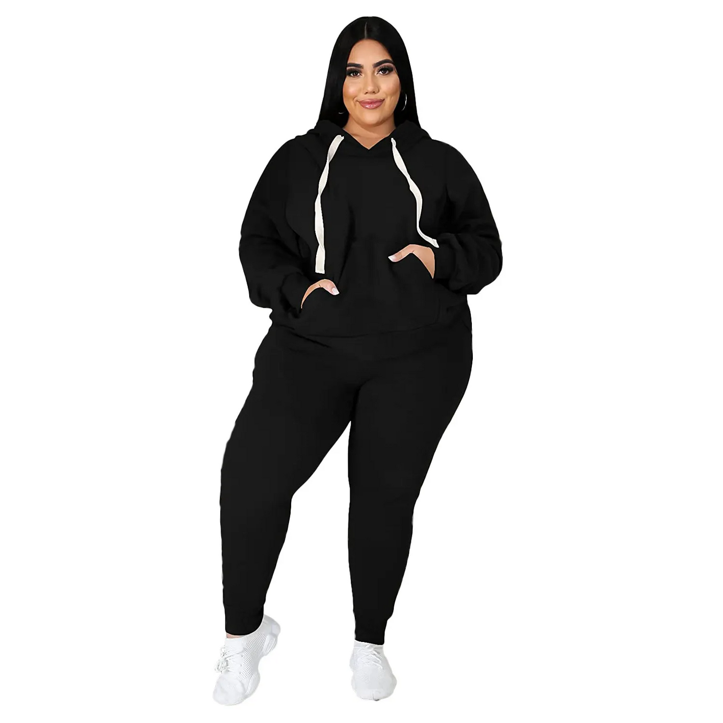 Casual Plus Size Long Sleeve Hooded Sweatshirt Pants Two-Piece Set