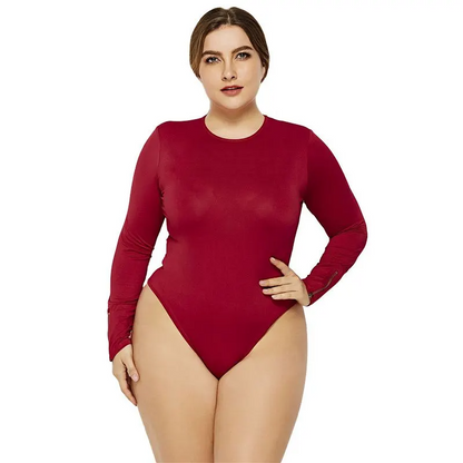 Plus-size Lady Solid Color Long-sleeve Stretchy Tight Bodysuits