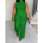 Plus Size Solid Color Sleeveless Top Wide Leg Pants Two-Piece Set