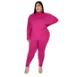 Women Fashion Plus Size Solid Color Loose Long Sleeve Top And Pants Two-Piece Set (L-5XL)