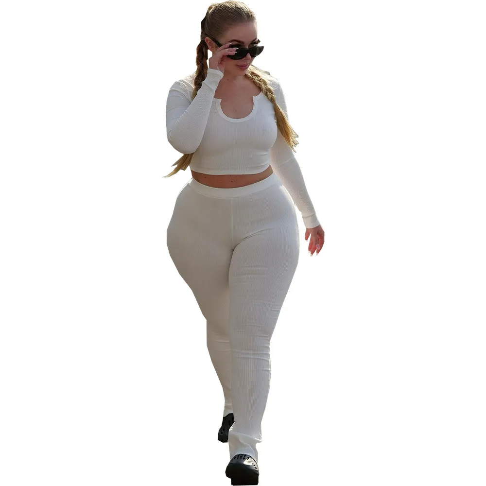 Plus Size Long Sleeve Top Tight Pants Two-Piece Set