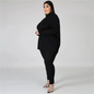 Women Fashion Plus Size Solid Color Loose Long Sleeve Top And Pants Two-Piece Set (L-5XL)