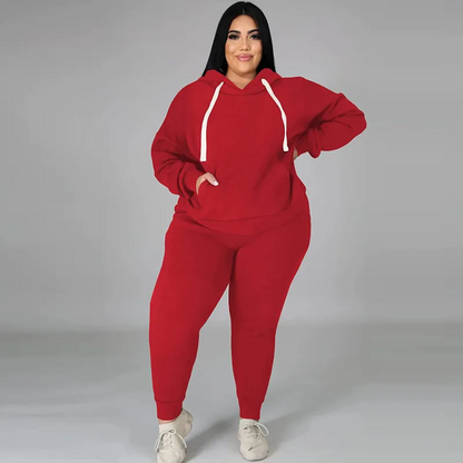 Casual Plus Size Long Sleeve Hooded Sweatshirt Pants Two-Piece Set