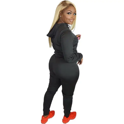 Women Fashion Plus Size Solid Color Hoodie And Pants Two Pieces Set XL-5XL