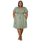 Plus Size V-Neck Lace-Up Short Sleeve Top Pocket Skirt Two-Piece Set