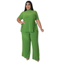 Plus Size Solid Color Half-High Collar Short Sleeve Strap Top Wide Leg Pants Two-Piece Set