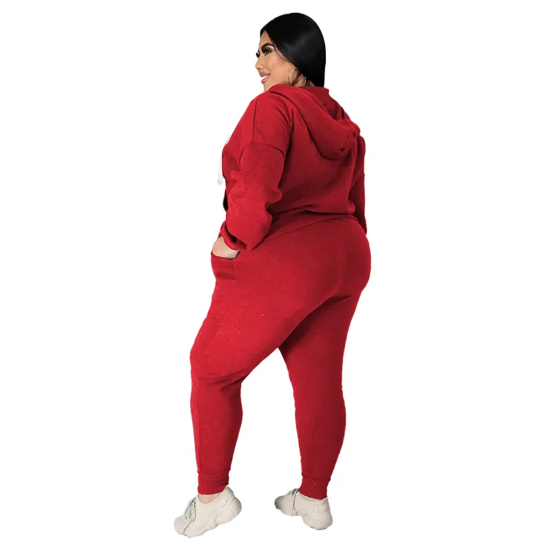 Casual Plus Size Long Sleeve Hooded Sweatshirt Pants Two-Piece Set